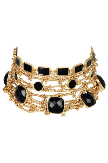 House Of Tuhina_Black Viya Embellished Brass Necklace _Online_at_Aza_Fashions
