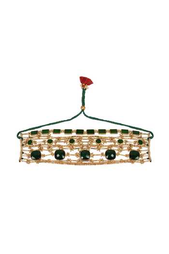 Shop_House Of Tuhina_Green Viya Embellished Choker Necklace _at_Aza_Fashions
