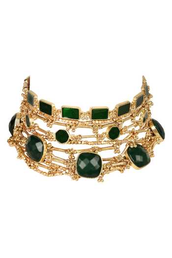 House Of Tuhina_Green Viya Embellished Choker Necklace _Online_at_Aza_Fashions