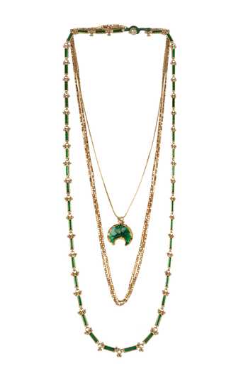 Shop_House Of Tuhina_Gold Plated Indrani Layered Long Necklace _at_Aza_Fashions