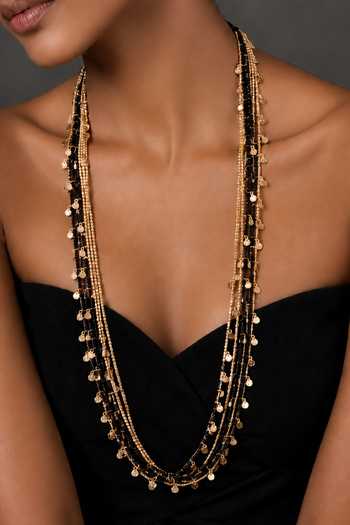 Buy_House Of Tuhina_Black Ahilya Layered Long Necklace _at_Aza_Fashions