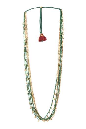 Shop_House Of Tuhina_Green Ahilya Long Layered Necklace _at_Aza_Fashions
