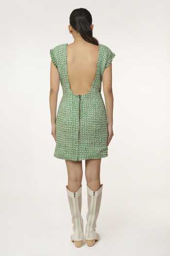 Shop_9899_Green Tweed Round Neck Backless Mini Dress _at_Aza_Fashions