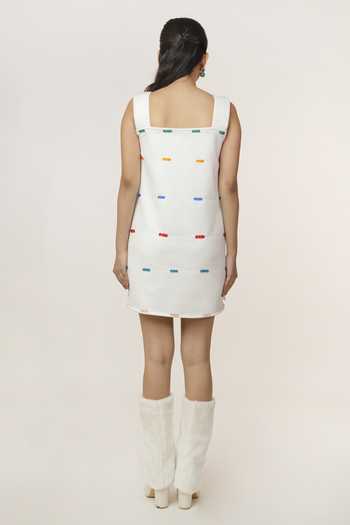 Shop_9899_White Suede Square Neck Beaded Dress _at_Aza_Fashions