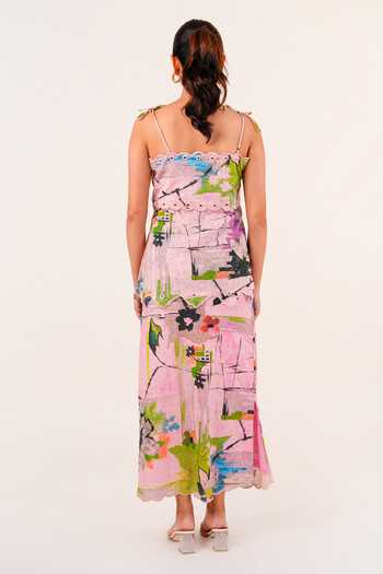 Shop_9899_Multi Color Cotton Square Neck Bloom Canvas Print Top And Skirt Co-ord Set _at_Aza_Fashions