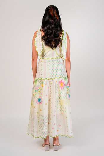 Shop_9899_Green Cotton Sweetheart Neck Bloom Hakoba Sun Dress _at_Aza_Fashions