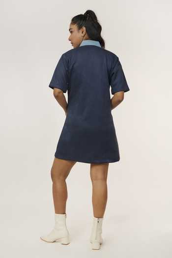 Shop_9899_Blue Suede Collared Neck Shift Dress _at_Aza_Fashions