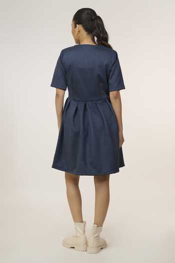 Shop_9899_Blue Suede High Neck Double Zip Dress _at_Aza_Fashions