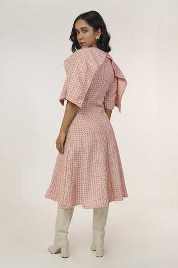 Shop_9899_Pink Tweed Shawl Neck Draped Dress _at_Aza_Fashions