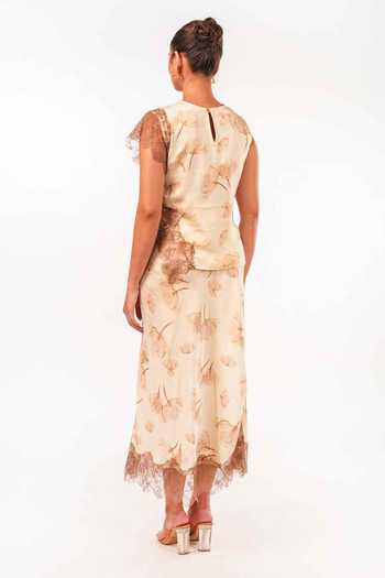 Shop_9899_Cream Satin Round Neck Floral Lace Top And Skirt Co-ord Set _at_Aza_Fashions