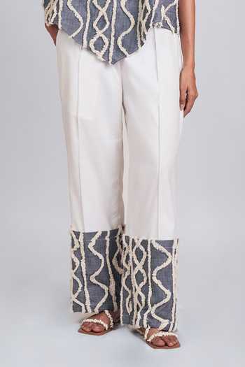 Buy_9899_Blue Denim, Suiting Bandeau Neck Frayed Bandana Top And Pant Set _Online_at_Aza_Fashions