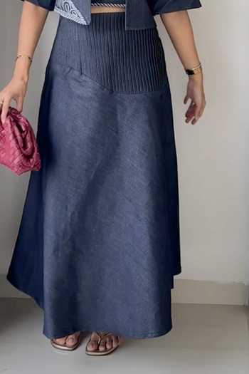 Buy_9899_Blue Denim Collared Neck Midnight Cutwork Jacket And Skirt Co-ord Set _Online_at_Aza_Fashions