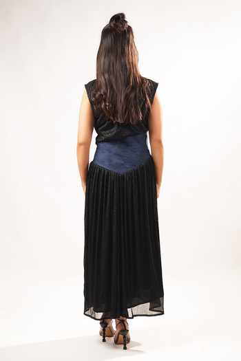 Shop_9899_Blue Denim Round Neck Moonlight Waist Dress _at_Aza_Fashions
