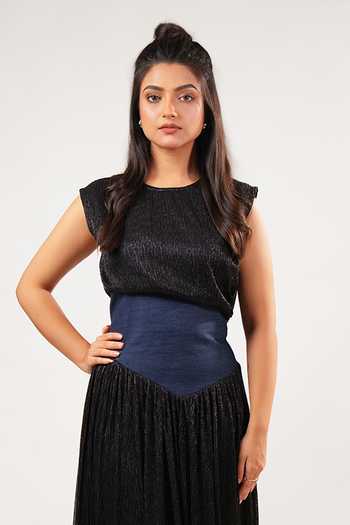 Shop_9899_Blue Denim Round Neck Moonlight Waist Dress _Online_at_Aza_Fashions