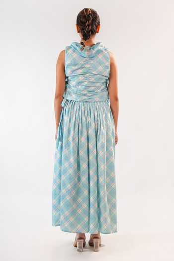 Shop_9899_Blue Cotton Cowl Neck Pastel Plaid Top And Skirt Co-ord Set _at_Aza_Fashions