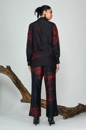 Shop_The Dramebaaz CO_Black Silk Collared Neck Emberlines Trouser Set _at_Aza_Fashions
