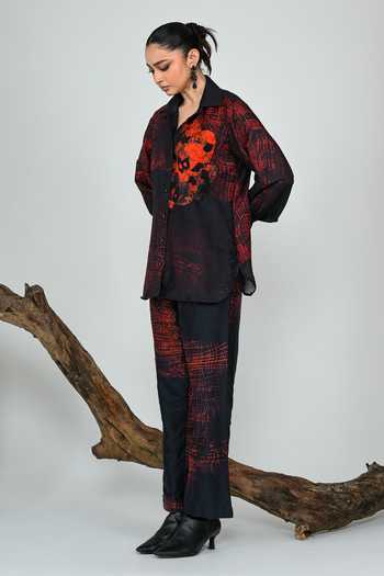 The Dramebaaz CO_Black Silk Collared Neck Emberlines Trouser Set _Online_at_Aza_Fashions