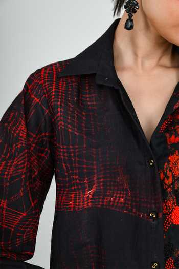 Buy_The Dramebaaz CO_Black Silk Collared Neck Emberlines Trouser Set 