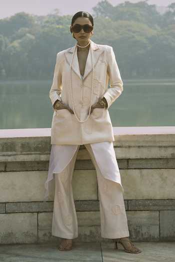 Shop_The Dramebaaz CO_White Silk Halo Blazer Set _Online_at_Aza_Fashions