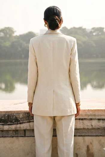Shop_The Dramebaaz CO_White Silk Halo Blazer Set _at_Aza_Fashions