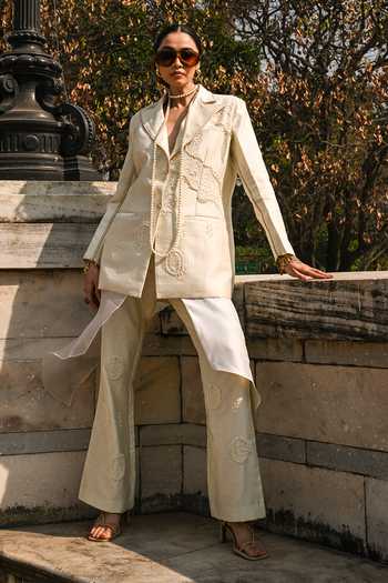 Buy_The Dramebaaz CO_White Silk Halo Blazer Set _at_Aza_Fashions