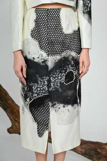 Shop_The Dramebaaz CO_White Silk Frost Grid Skirt _at_Aza_Fashions
