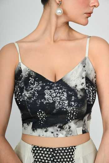 The Dramebaaz CO_Black Silk Sweetheart Neck Illume Sleeveless Bustier Skirt Set _Online_at_Aza_Fashions