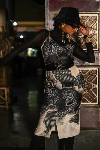 The Dramebaaz CO_Black Silk Sweetheart Neck Illume Sleeveless Bustier Skirt Set _at_Aza_Fashions