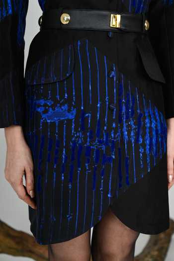 The Dramebaaz CO_Blue Silk V-neck Galaxy Blazer Dress And Belt Set _at_Aza_Fashions