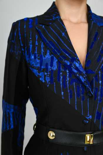 Shop_The Dramebaaz CO_Blue Silk V-neck Galaxy Blazer Dress And Belt Set 