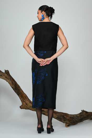 Shop_The Dramebaaz CO_Blue Silk Ivy Pencil Skirt _at_Aza_Fashions
