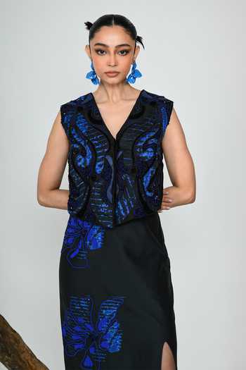 The Dramebaaz CO_Blue Silk Ivy Pencil Skirt _Online_at_Aza_Fashions