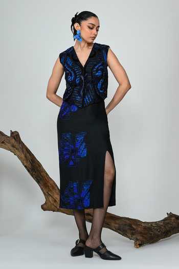 Buy_The Dramebaaz CO_Blue Silk Ivy Pencil Skirt _Online_at_Aza_Fashions