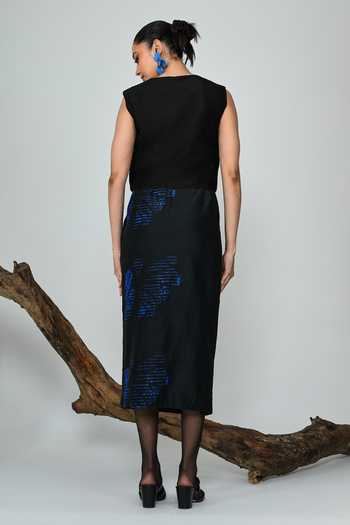 Shop_The Dramebaaz CO_Blue Silk V-neck Ivy Skirt Set _at_Aza_Fashions