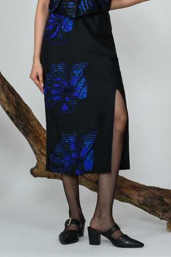 Shop_The Dramebaaz CO_Blue Silk V-neck Ivy Skirt Set _Online_at_Aza_Fashions