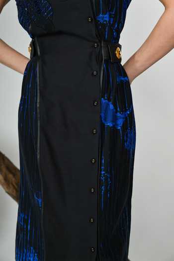 The Dramebaaz CO_Blue Silk V-, Asymmetric Helix Belted Dress _at_Aza_Fashions