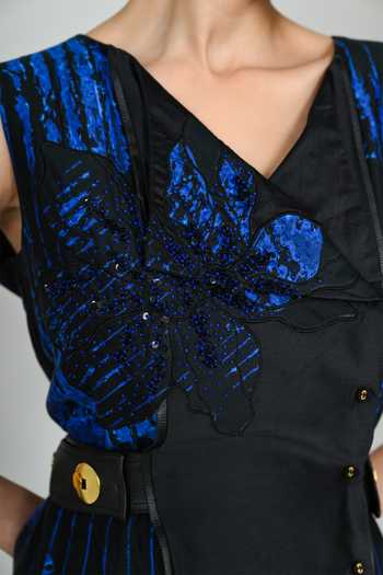 Buy_The Dramebaaz CO_Blue Silk V-, Asymmetric Helix Belted Dress _Online