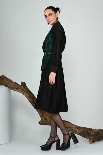 The Dramebaaz CO_Green Silk Matrix False Cowl Dress _Online_at_Aza_Fashions