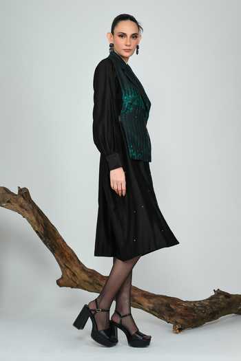 Shop_The Dramebaaz CO_Green Silk Matrix False Cowl Dress _at_Aza_Fashions