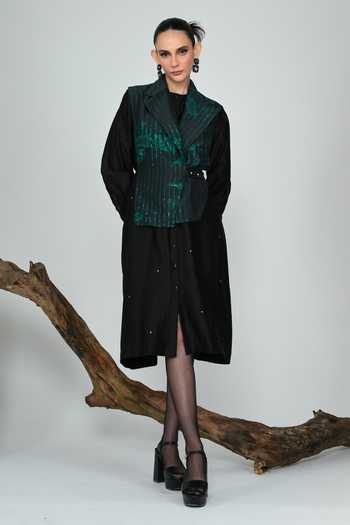 Buy_The Dramebaaz CO_Green Silk Matrix False Cowl Dress _at_Aza_Fashions