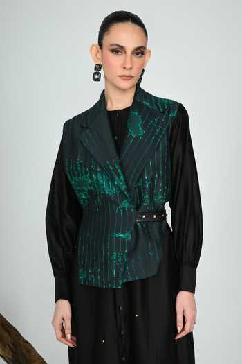 Shop_The Dramebaaz CO_Green Silk Matrix False Cowl Dress _Online_at_Aza_Fashions