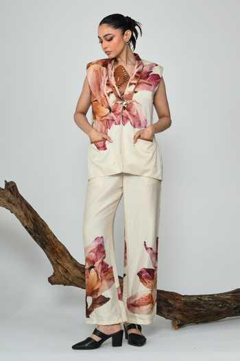 The Dramebaaz CO_Blush Silk Petals After Time Blazer Set _at_Aza_Fashions