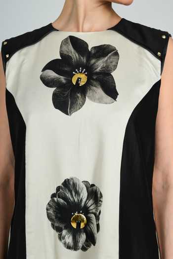 The Dramebaaz CO_Off White Silk Round Neck Shadowflora Column Dress _at_Aza_Fashions