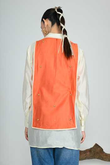 Shop_The Dramebaaz CO_Cream Silk Collared Neck Marmalade Shirt And Bib Set _at_Aza_Fashions