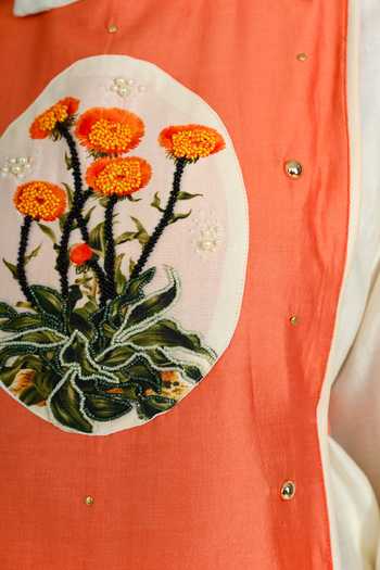 Buy_The Dramebaaz CO_Cream Silk Collared Neck Marmalade Shirt And Bib Set 