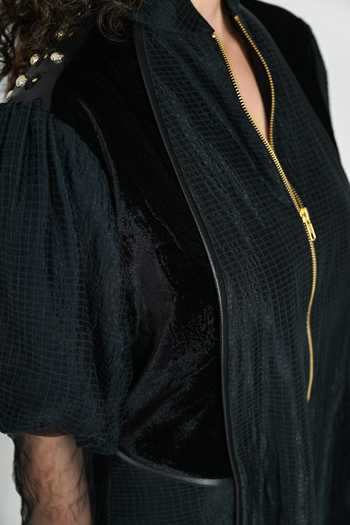 Buy_The Dramebaaz CO_Black Silk Mandarin Collar Mirage Short Dress _Online_at_Aza_Fashions