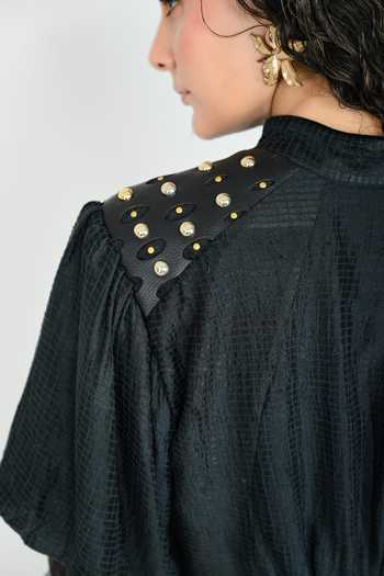 Shop_The Dramebaaz CO_Black Silk Mandarin Collar Mirage Short Dress 
