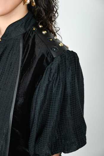The Dramebaaz CO_Black Silk Mandarin Collar Mirage Short Dress _Online