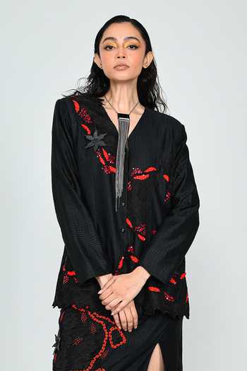 The Dramebaaz CO_Black Silk V-neck Phantom Waistcoat _Online_at_Aza_Fashions