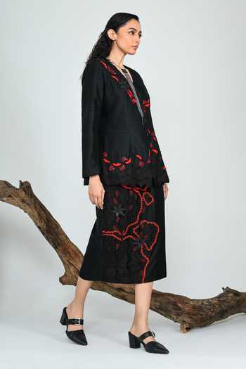 Buy_The Dramebaaz CO_Black Silk V-neck Phantom Waistcoat _Online_at_Aza_Fashions